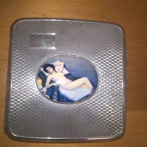 silver cigarette case with enameled picture