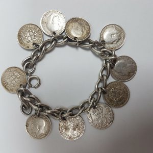 Sterling Silver Bracelet with 3 pence coins