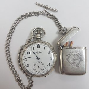 3 Tavannes Swiss Made Pocket Watch with Vesta Case and chain